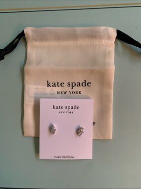 kate spade Silver-Tone Clear Cubic Zirconia Stud Earrings with white Pouch